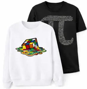 Felpa con stampa di un cubo di Rubik e numeri di sequenza, ideale per appassionati di scienza e giochi logici. Design originale e colorato, perfetto per decorazioni scientifiche e abbigliamento casual.