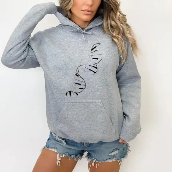 Felpa con cappuccio grigia con motivo ADN stilizzato, ideale per gli amanti delle scienze e dell'arredamento geek. Confortevole e alla moda, perfetta per un look casual.