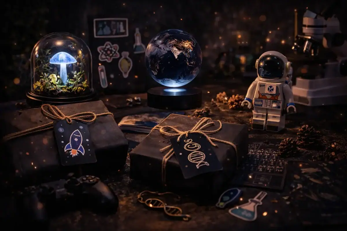 Oggetti scientifici decorativi con tema spaziale e planetario, perfetti per appassionati di scienza e astronomia.