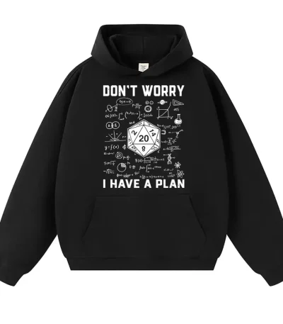 Felpa con grafica di formule matematiche e testo "Don't Worry, I Have a Plan".