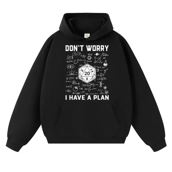 Felpa con grafica di formule matematiche e testo "Don't Worry, I Have a Plan".