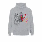 Felpa con cappuccio con design di cervello colorato e elementi scientifici, perfetta per gli amanti delle neuroscienze e dell'arte.