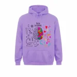 Felpa con cappuccio viola con design cervello e elementi artistici.