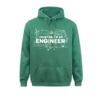 Felpa verde con cappuccio e grafica di ingegneria, ideale per appassionati di scienza e tecnologia, perfetta come regalo o abbigliamento casual per studenti e professionisti.