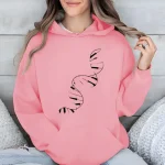 Felpa con cappuccio rosa con motivo di doppia elica ADN nera, perfetta per gli amanti della scienza e della moda.