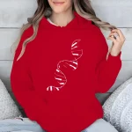 Abbigliamento con cappuccio rosso con motivo ADN bianco, perfetto per gli amanti della scienza e della biologia. Confortevole e alla moda, ideale per mostrare la tua passione per la genetica.