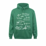 Felpa con cappuccio verde con illustrazioni di equazioni matematiche, perfetta per gli amanti delle scienze e della matematica.