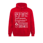 Felpa con cappuccio rossa con design geek "Software Engineer", ideale per gli appassionati di tecnologia e informatica, perfetta per una decorazione originale o un regalo.