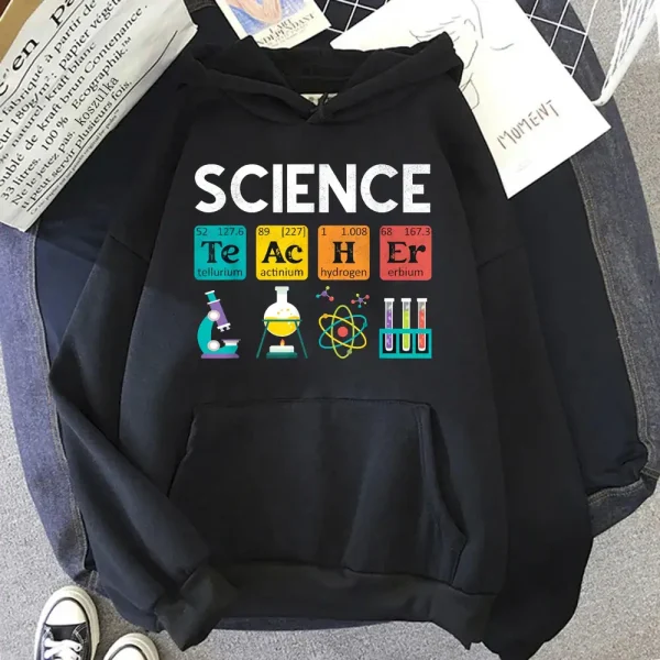 Felpa con cappuccio con motivi scientifici colorati ed educativi.