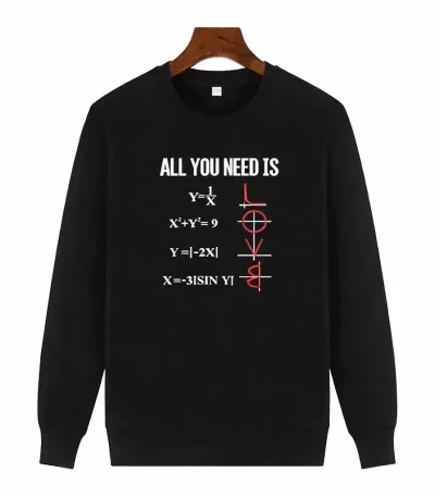 Felpa algebriche con formule matematiche e simbolo di matematica in rosso su felpa nera.