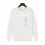 Felpa bianca con motivi matematici e testo "All you need is love" in rosso, perfetta per gli amanti delle scienze e delle matematiche.
