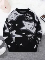 Maglione scientifico a motivi di astronomia e asteroidi, perfetto per gli amanti della scienza e della decorazione d'interni ispirata all'universo.