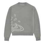 Maglione grigio con stampa di elementi scientifici, ideale per appassionati di scienza e moda casual.