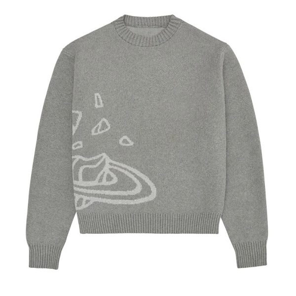Maglione grigio con stampa di elementi scientifici, ideale per appassionati di scienza e moda casual.