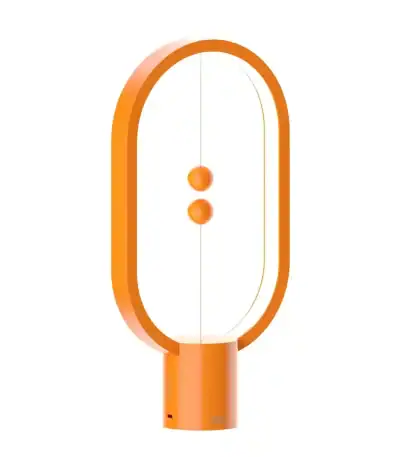 Pulsante scientifico LED arancione con due pulsanti, perfetto come decorazione o oggetto di studio scientifico. Design moderno e funzionale, ideale per ambienti educativi o decorativi.